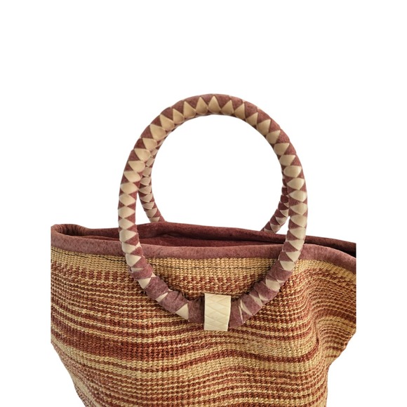 Vintage Sidal Woven Straw Tote Bag with Round Wrapped Handles Boho Purse Zip Top - Picture 4 of 8